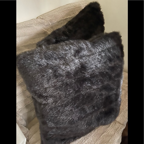 Two Large Dark Brown Faux Fur Square Pillows - Picture 2 of 7